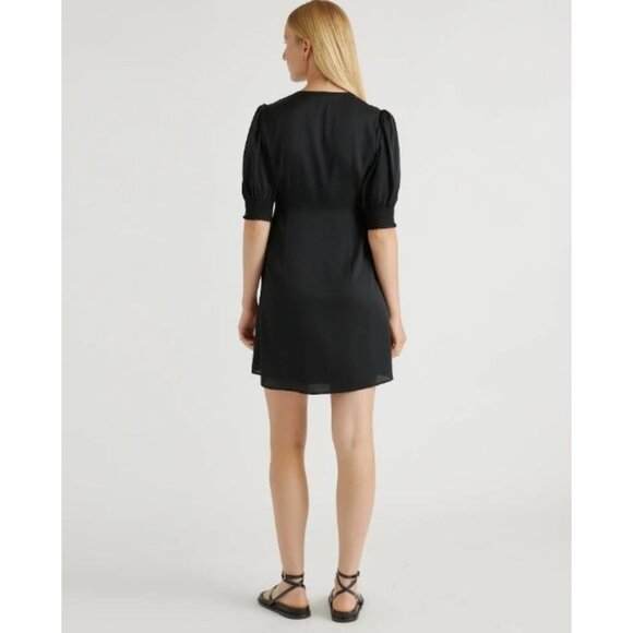 Quince Washable Stretch Silk Puff Sleeve Mini Dress Womens Size L Minimalist Blk - Picture 2 of 11